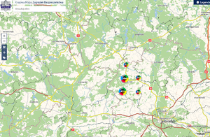 Screen ekranu z liczba naniesionych zagrożeń w powiecie sępoleńskim.